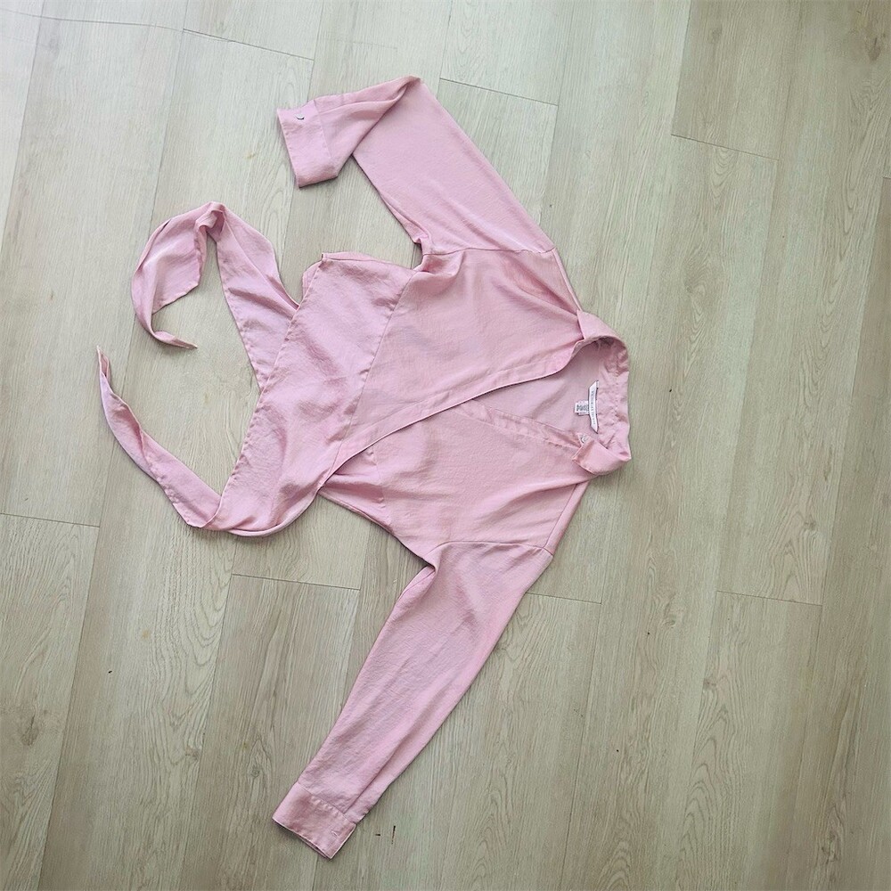 Victoria’s Secret PINK Blouse Womens XS Dusty Rose Satin Wrap Tie Waist - Picture 7 of 8